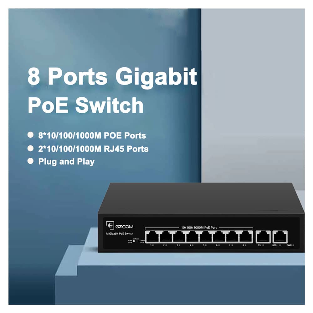 8 Port Gigabit Unmanaged PoE Switch wtih 2 Uplinks: Easy Network Power