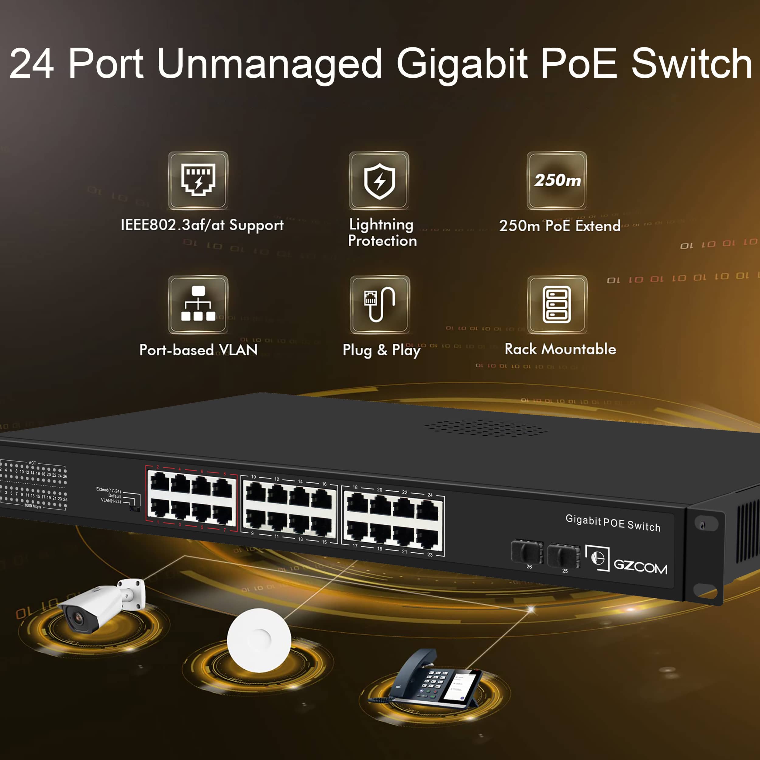 GZCOM 24 Port PoE Switch